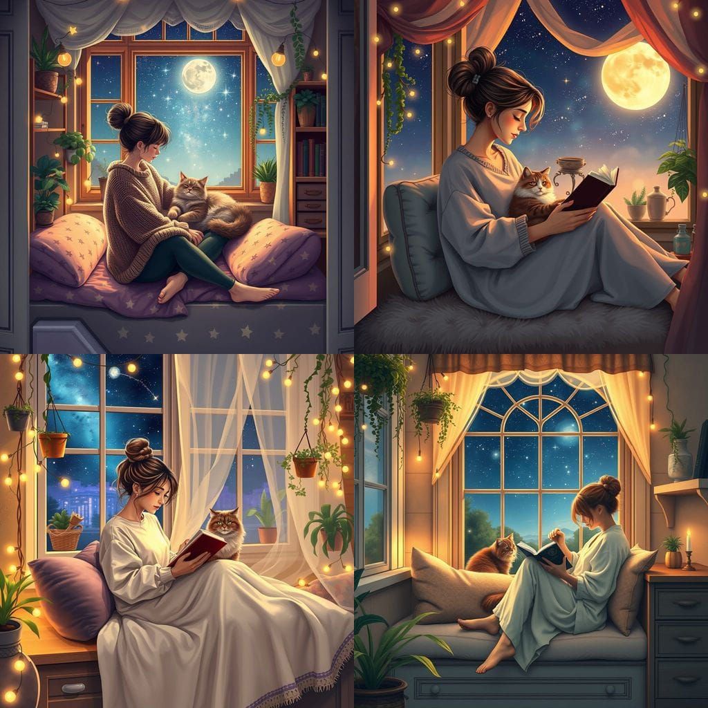 A warm and cozy reading nook in a Victorian-style house, fea...