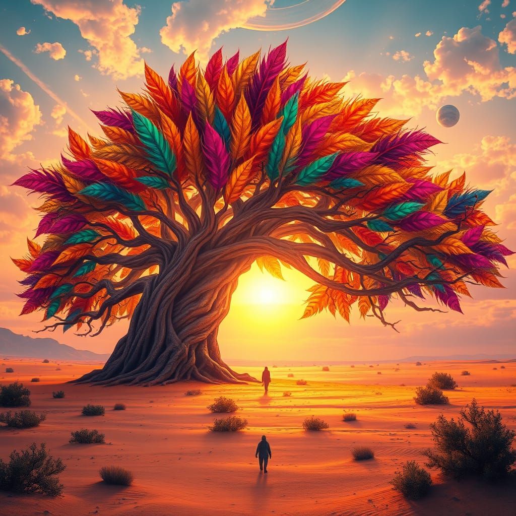 Surreal Desert Tree in Vibrant Colors