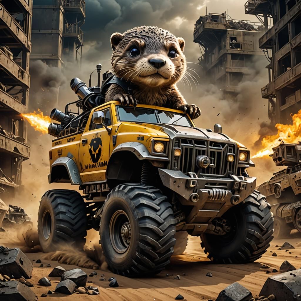 Armored Otter Races in Mad Max Style Tank