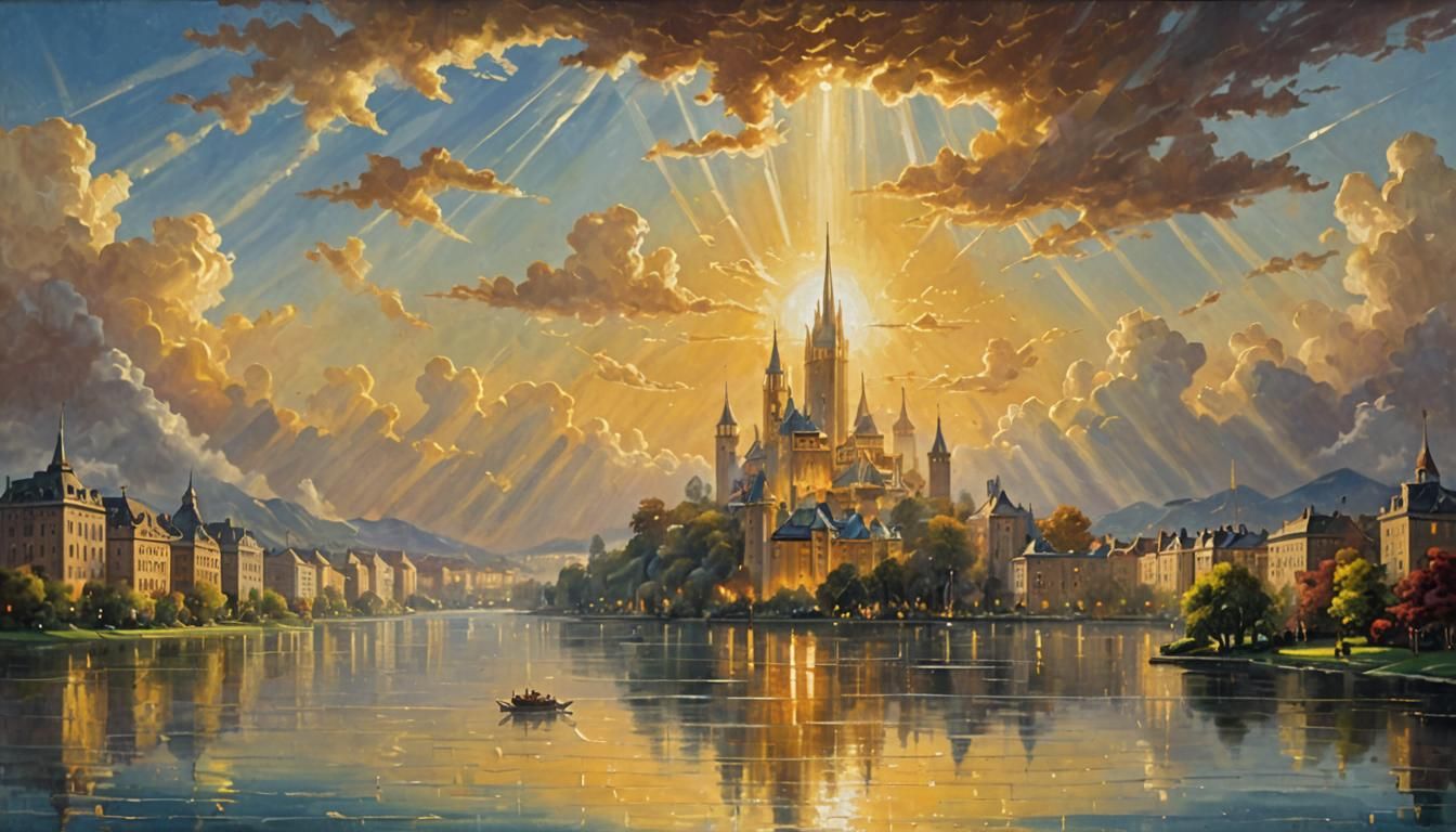 Golden City Reflecting in Glass Lake