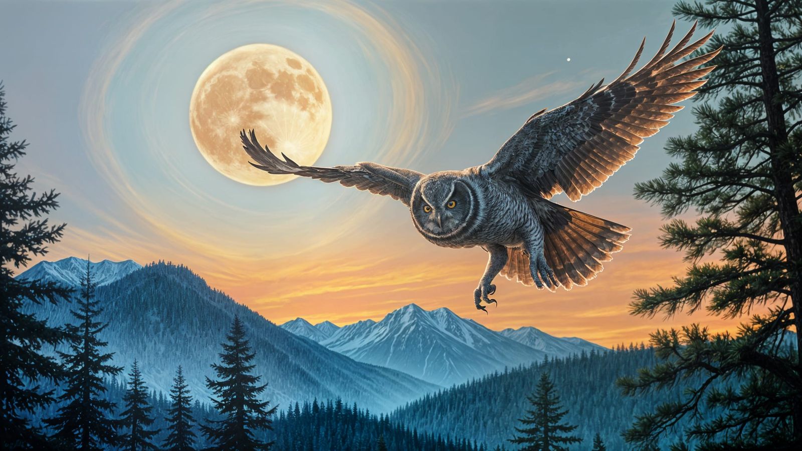 Dramatic Owl Silhouettes Under Full Moon