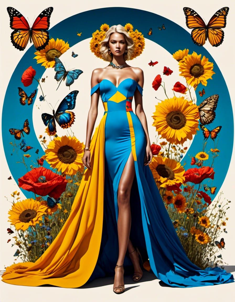 Fashion Model in Floral Scene as Pop Art