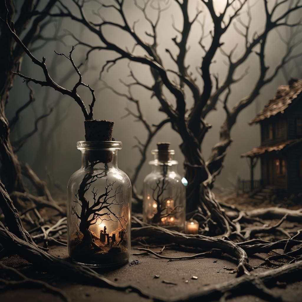 Miniature Horror World Trapped in a Bottle