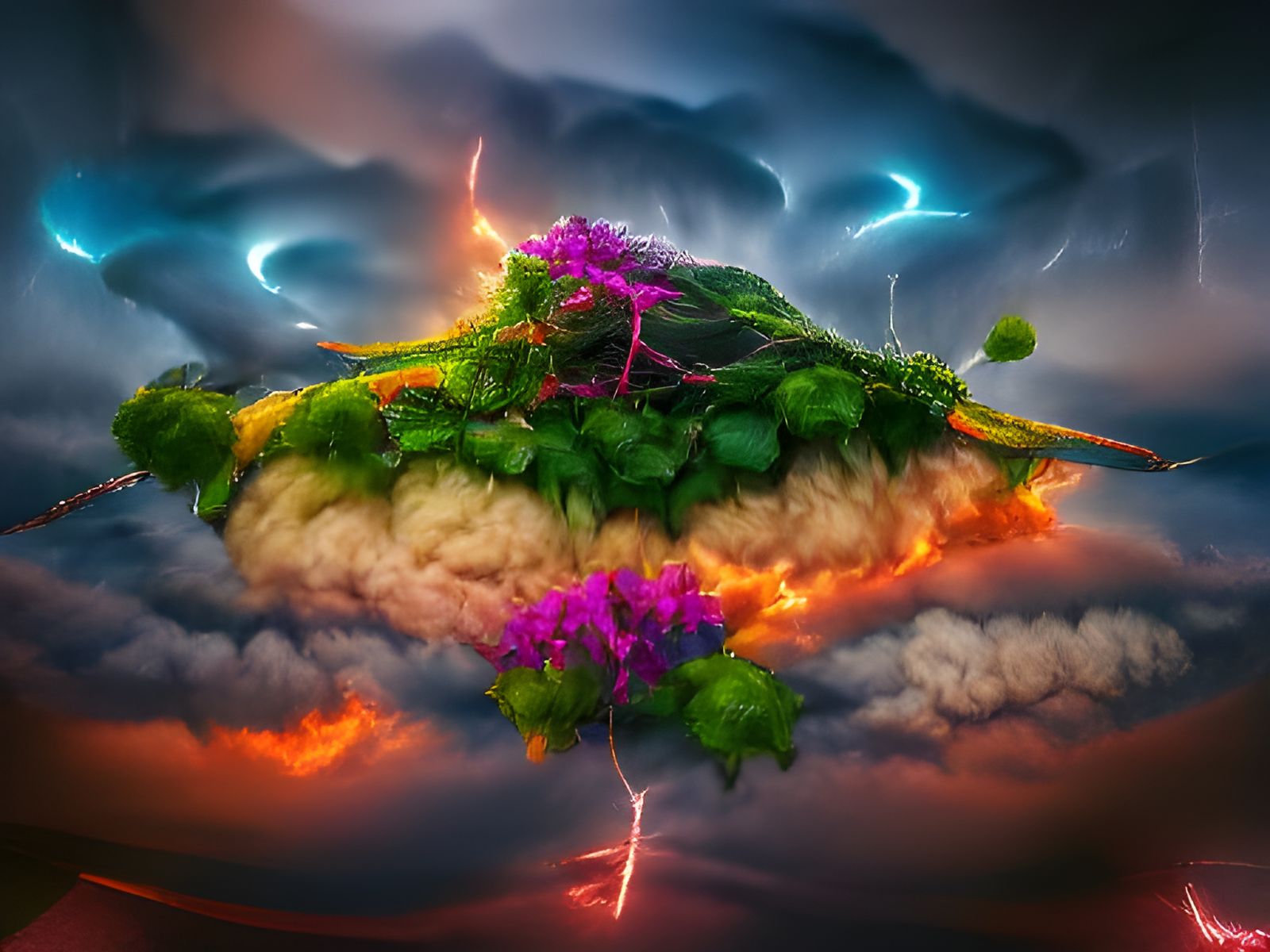 Floating Island with Vines in Psychedelic Landscape