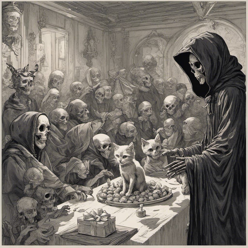Death and Kitten at a dinner party