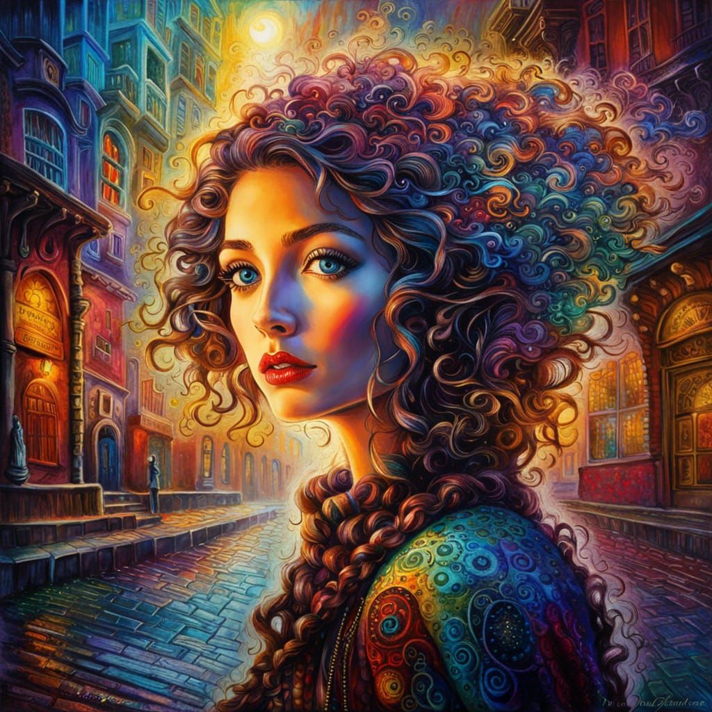 Girl in Vivid Retropunk Street Scene