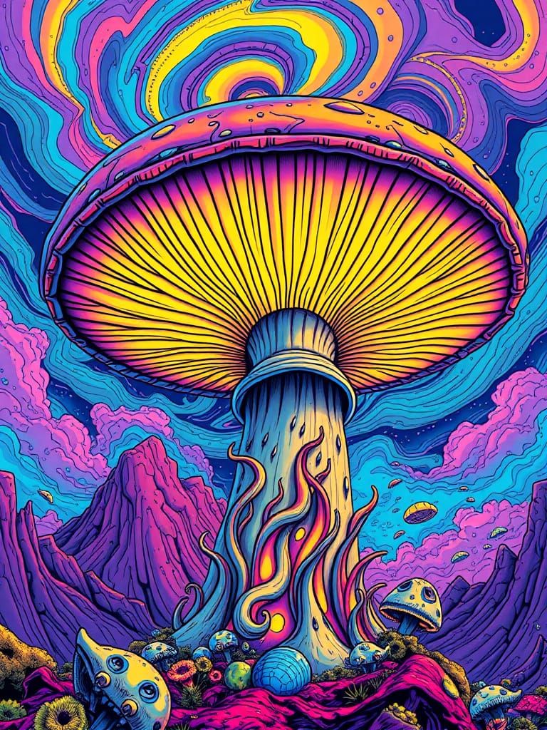 Psychedelic Giant Mushroom in Pop Art Style