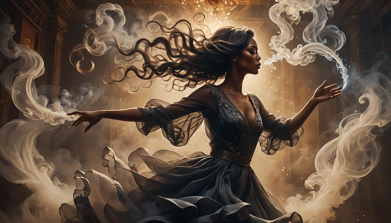 Smoke Silhouette Dancing in Swirling Dress