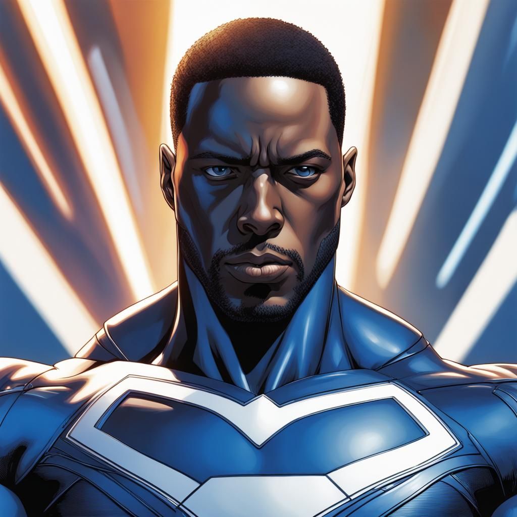 Hyperrealistic Blue Marvel Adam Brashear Portrait