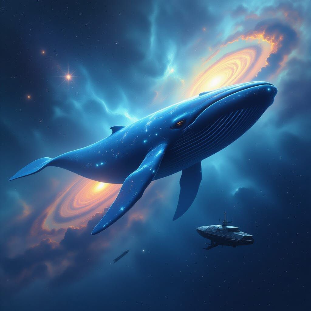 Cosmic Whale Nebula with Derelict Spaceship