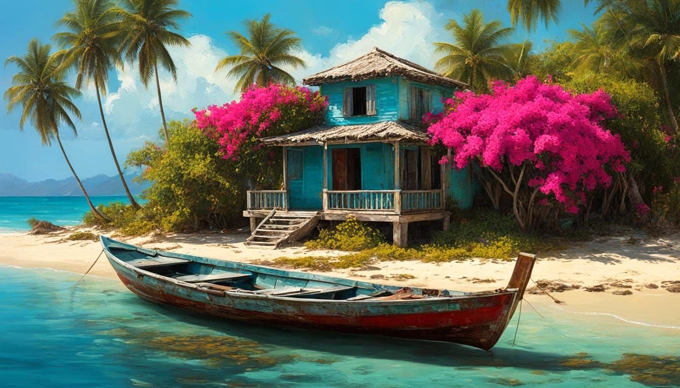 Caribbean Island Fisherman's House in Bright Sunlight