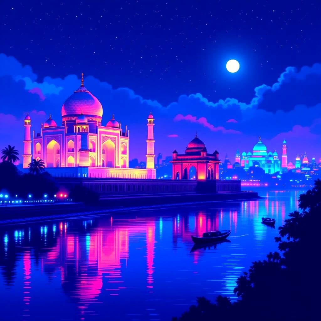 Neon-Lit Indian Cityscape at Night
