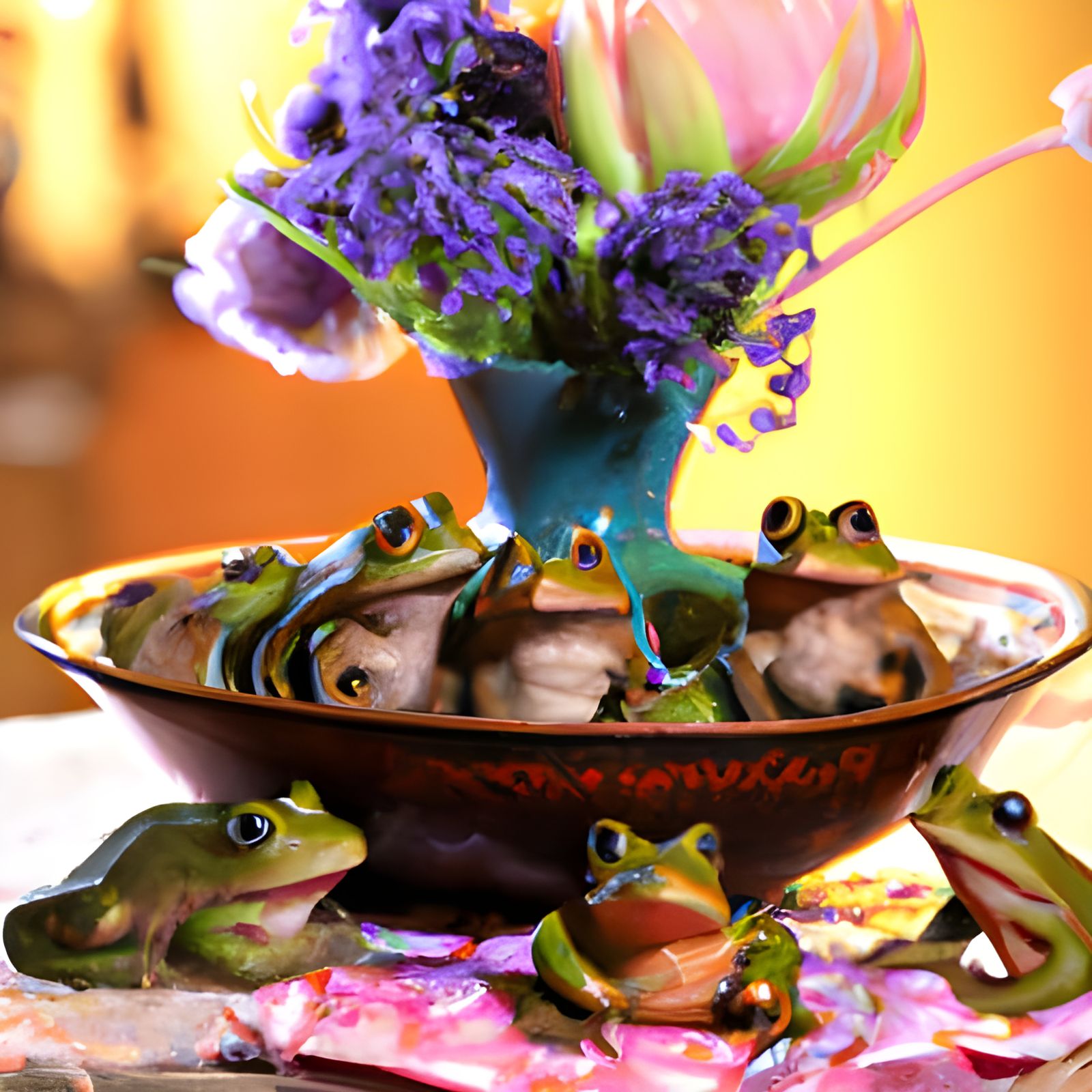 Still Life: Six Frogs Posing in a Bowl