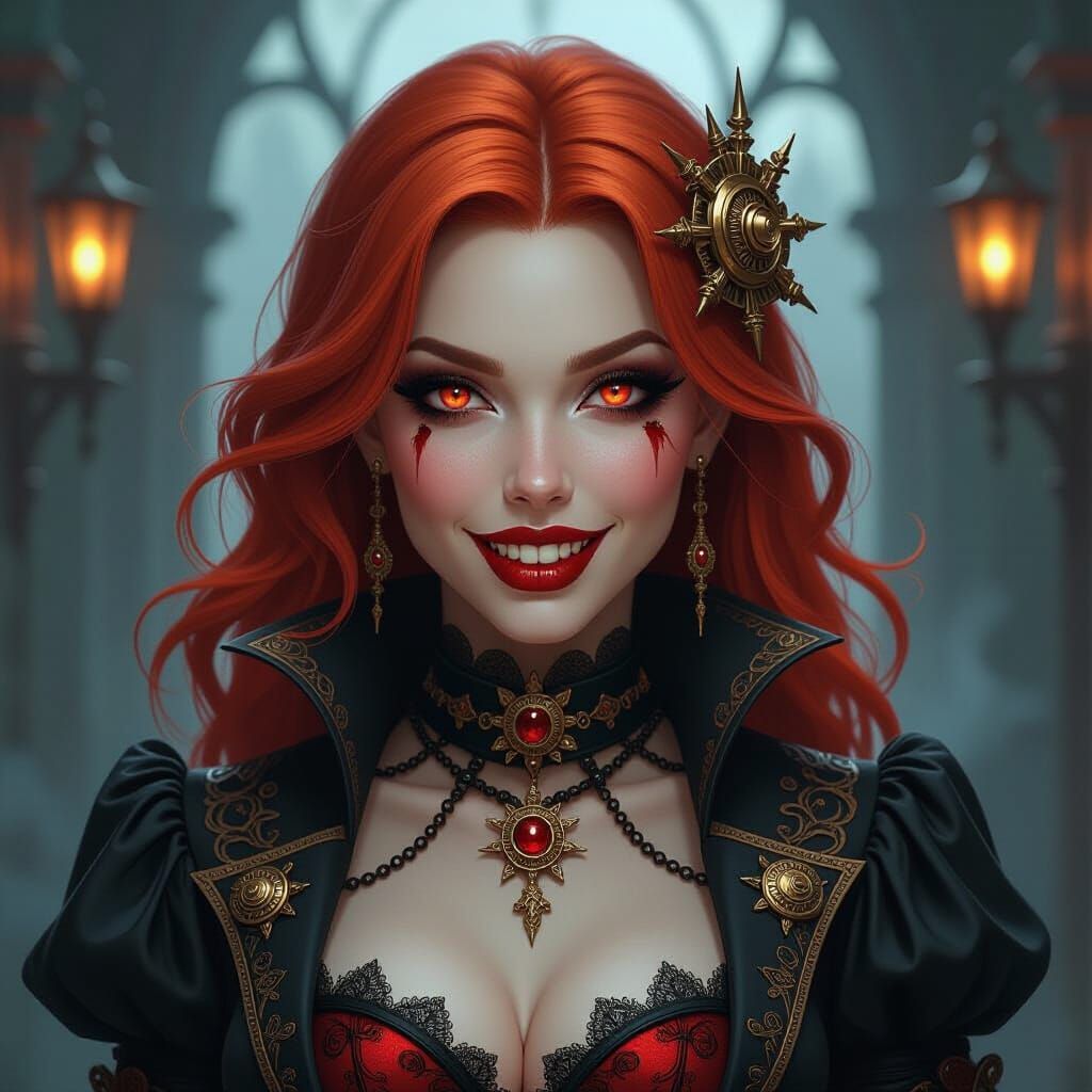 Steampunk Vampire with Ginger Hair and Red Eyes