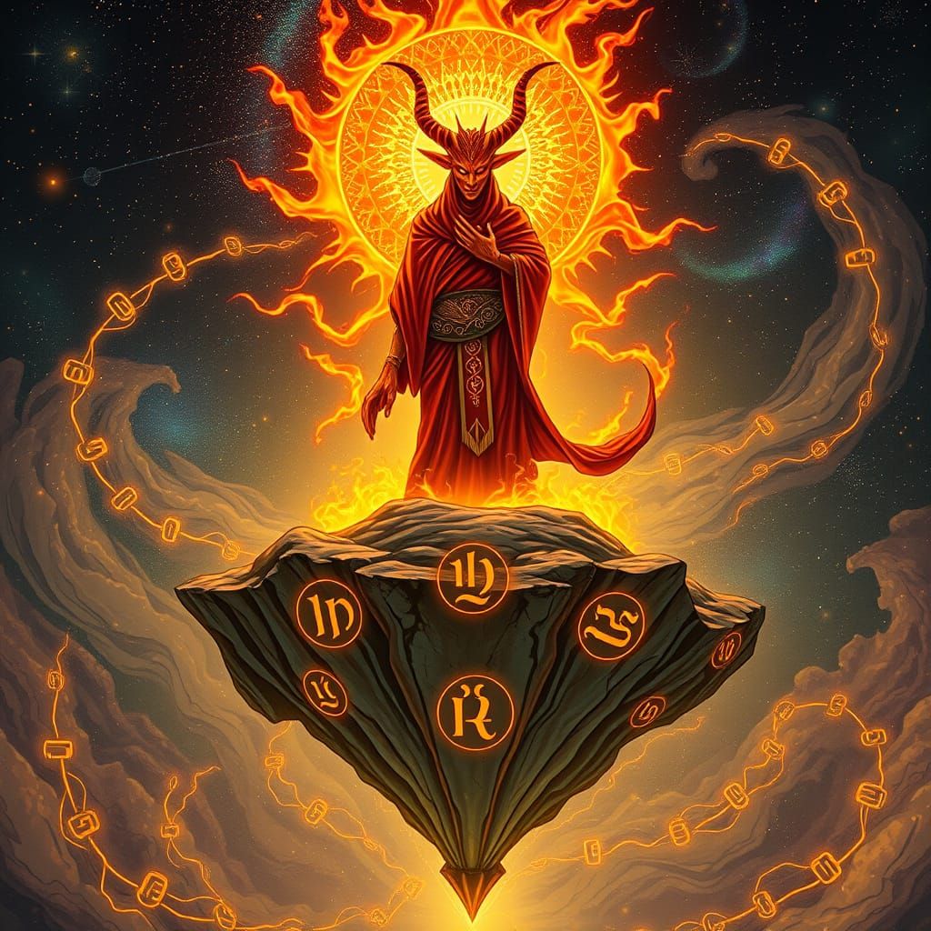 Celestial Lava Djinn in Art Nouveau Style