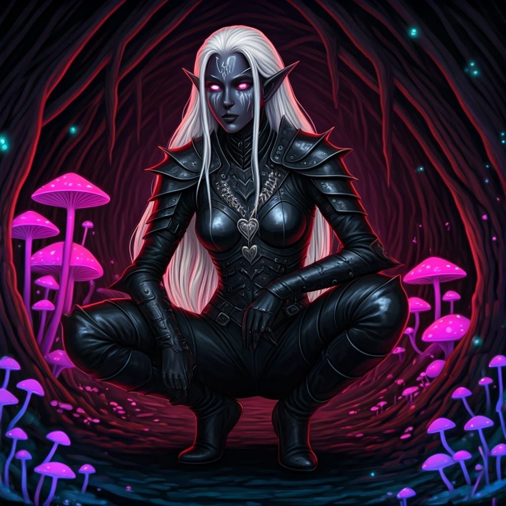 Drow Warrior in Glowing Mushroom Grove