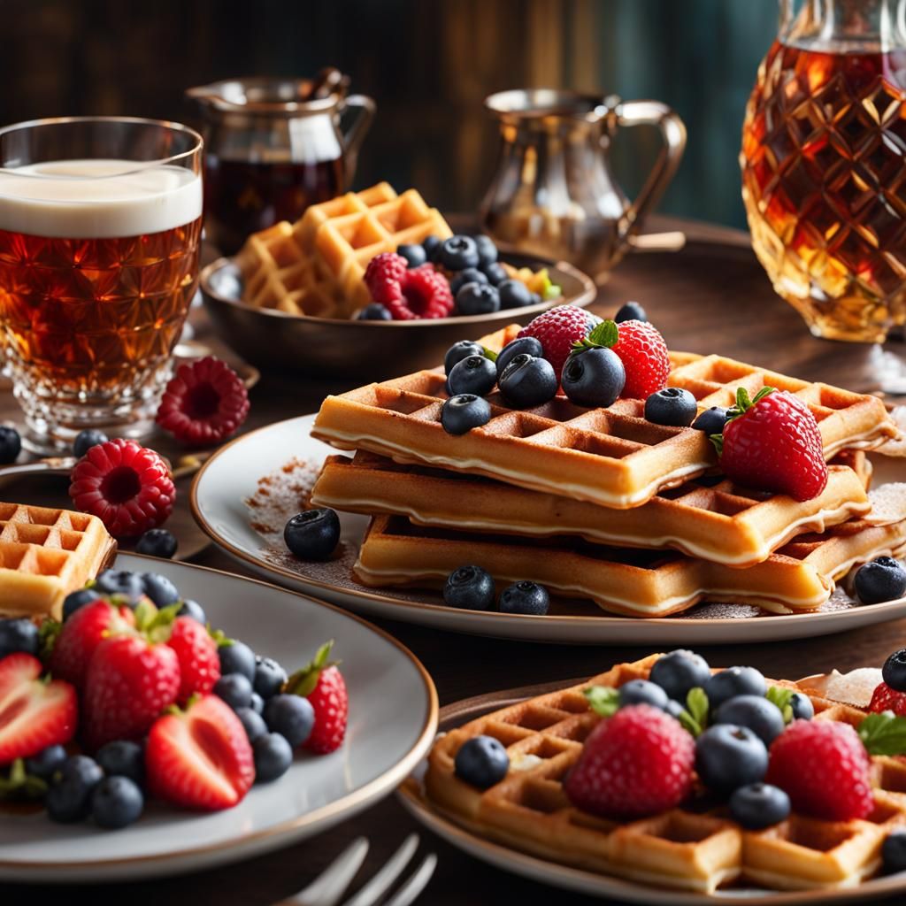 Sumptuous Belgian Waffles in Hyperrealistic Style