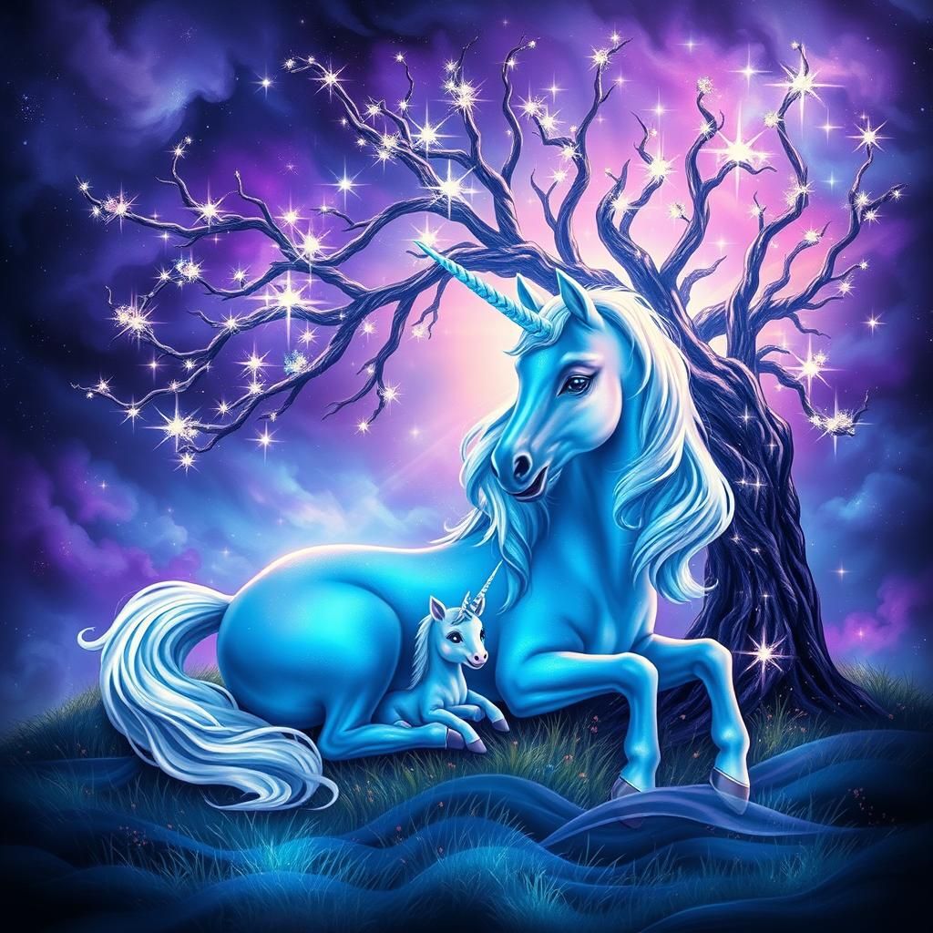 Ethereal Cosmic Unicorn Under a Willow Tree