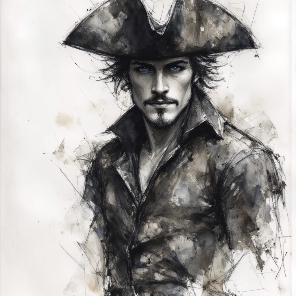 Pirate in Dark Fantasy Ink and Charcoal Sketch