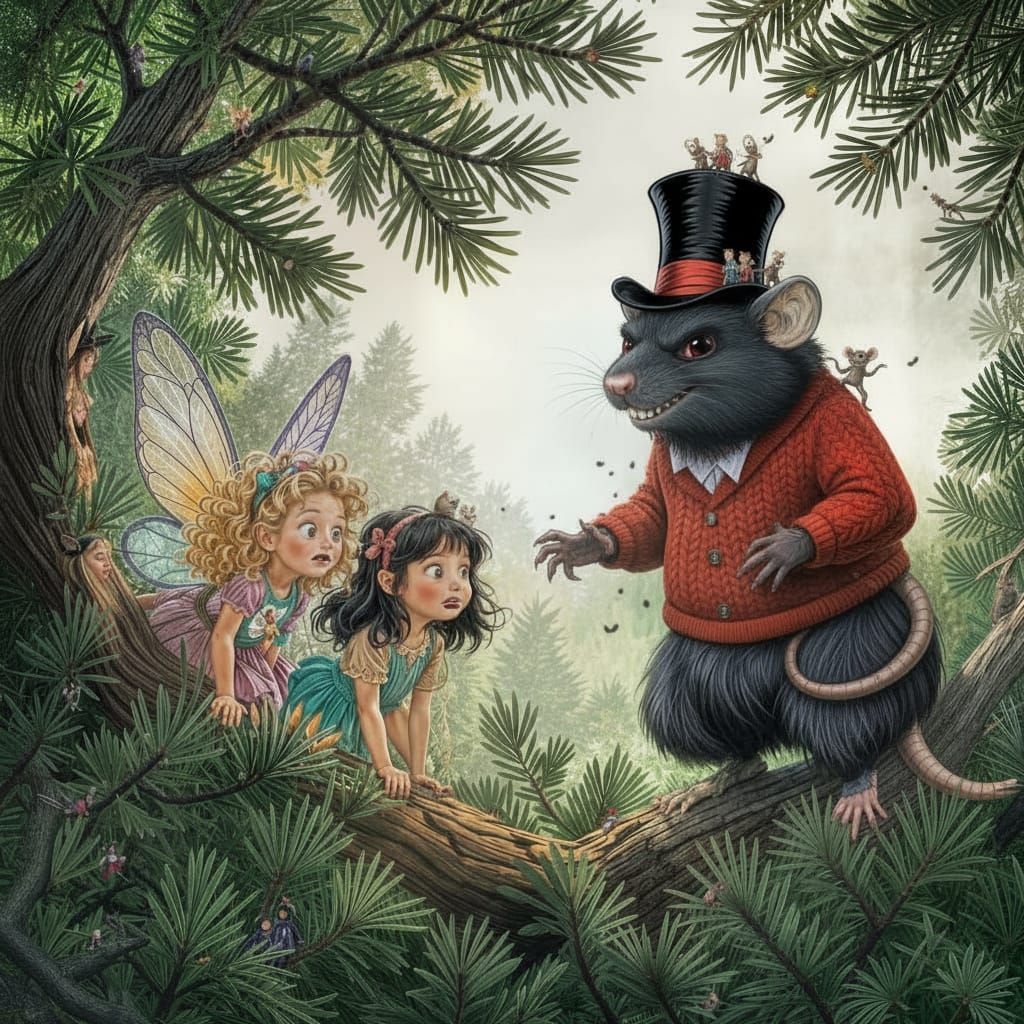 Girls Hide From Giant Rat in Pine Tree