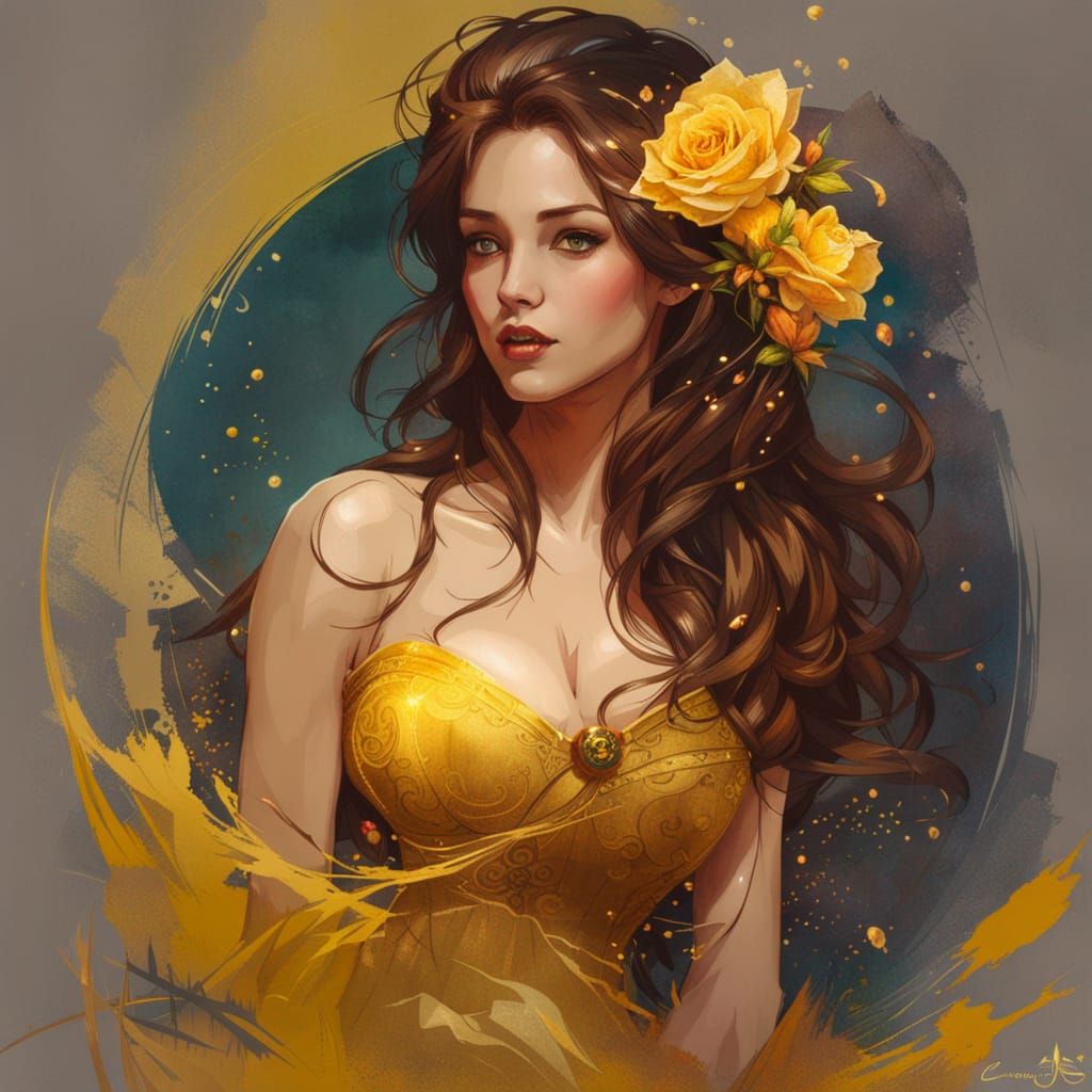 Pregnant Princess Belle Portrait in Digital Art Style