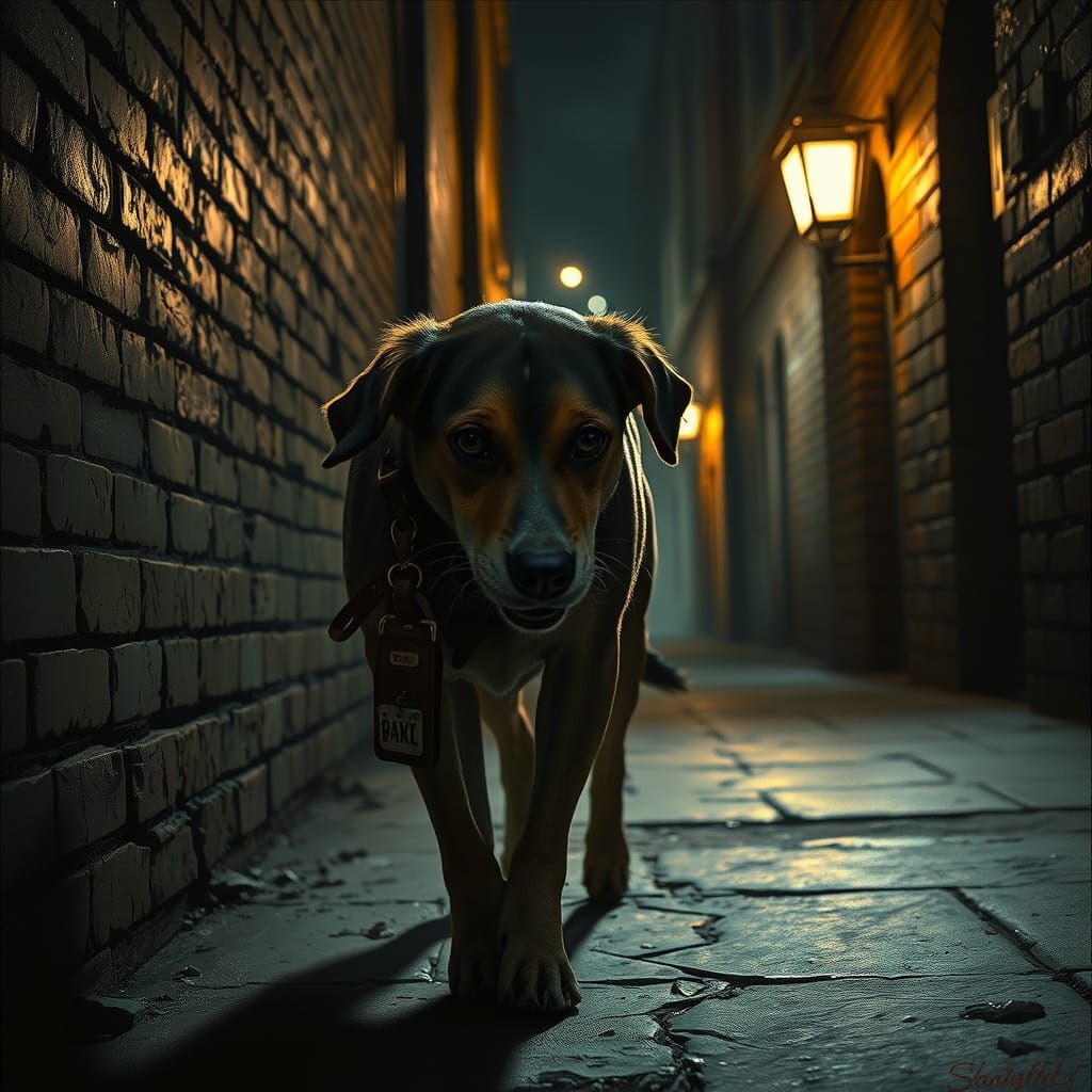 Gritty Alleyway Scene with Stray Dog