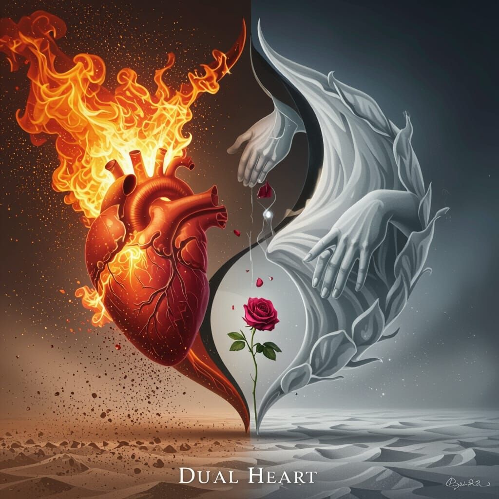 Life and Death Dual Heart: Surrealist Yin-Yang Balance