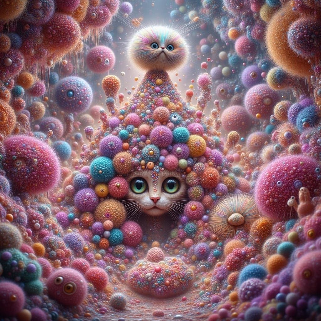 Mystical Pom-Pom Landscape with Vibrant Colors