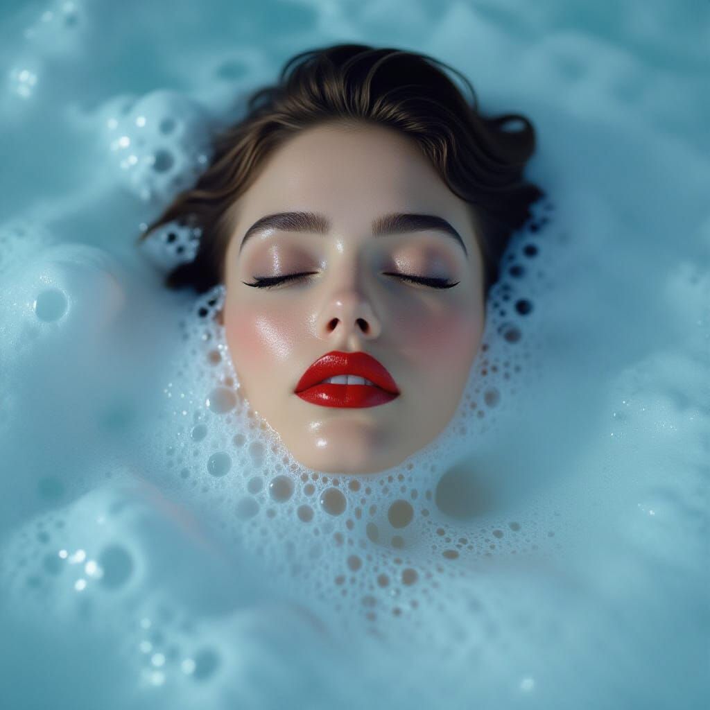 Woman Submerged in Foamy White Substance