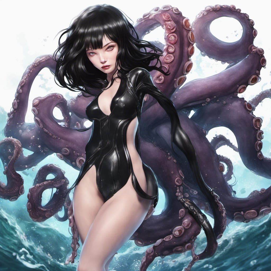 Black-Haired Octopus Woman: Fantasy Concept Art