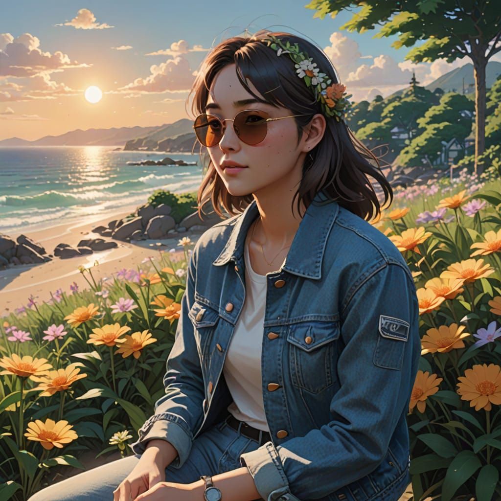 Surreal Summer Goddess Enveloped by Whimsical Blooms