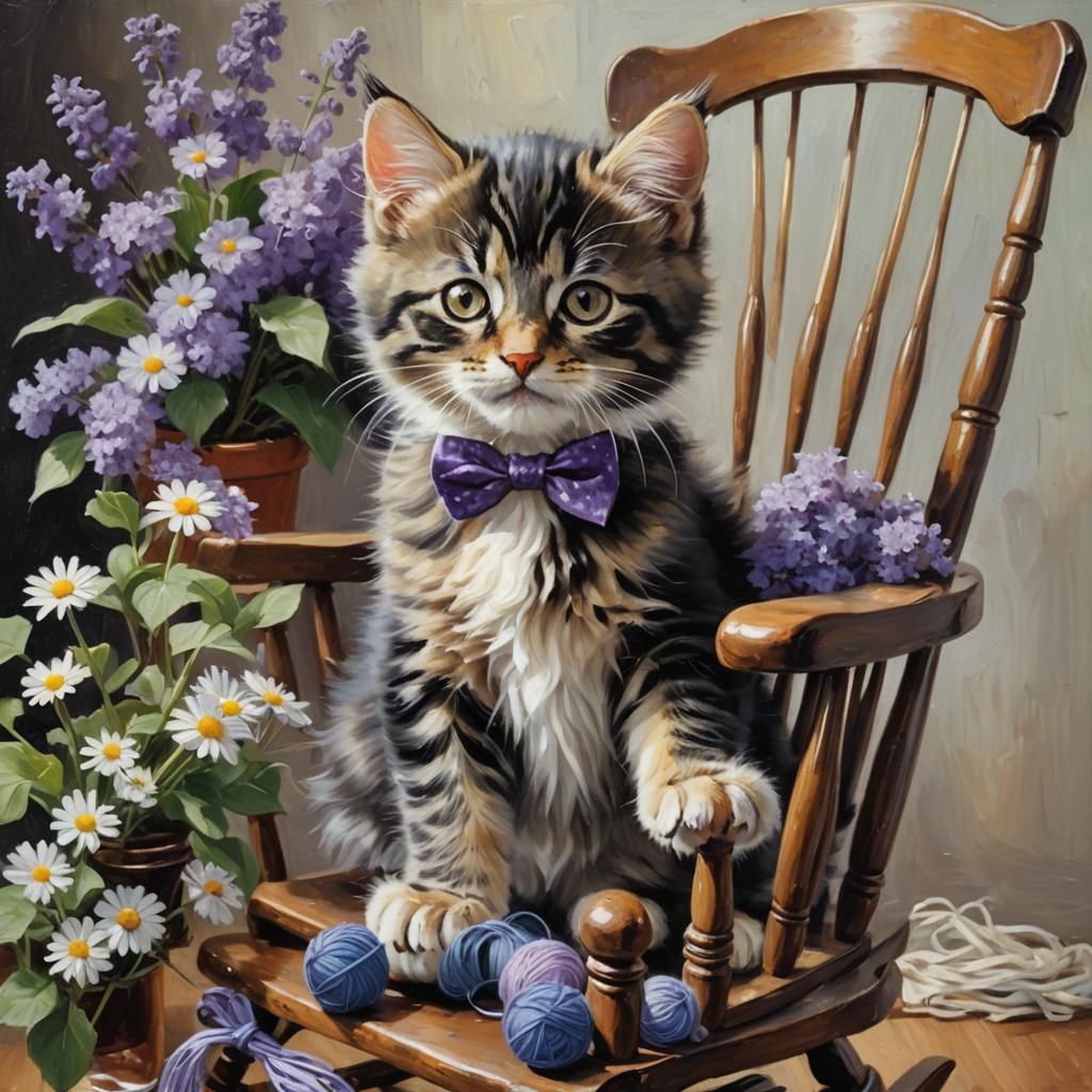 Cyborg Kitten's Cozy Haven: An Oil Painting