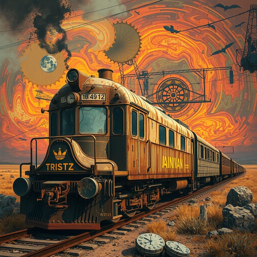 Ethereal Train Dreamscape: Surreal Psychedelic Masterpiece