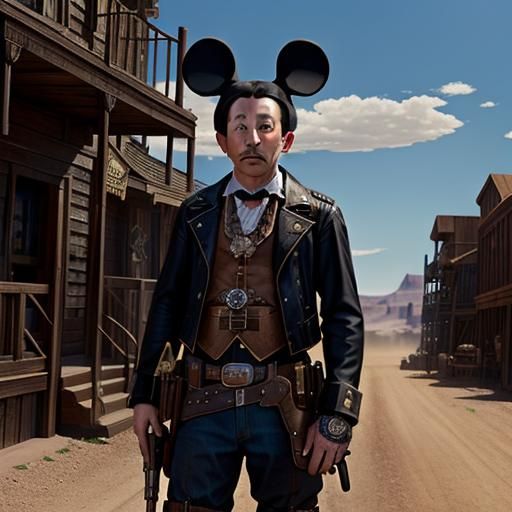 Mickey Mouse as Steampunk Old West Gunfighter