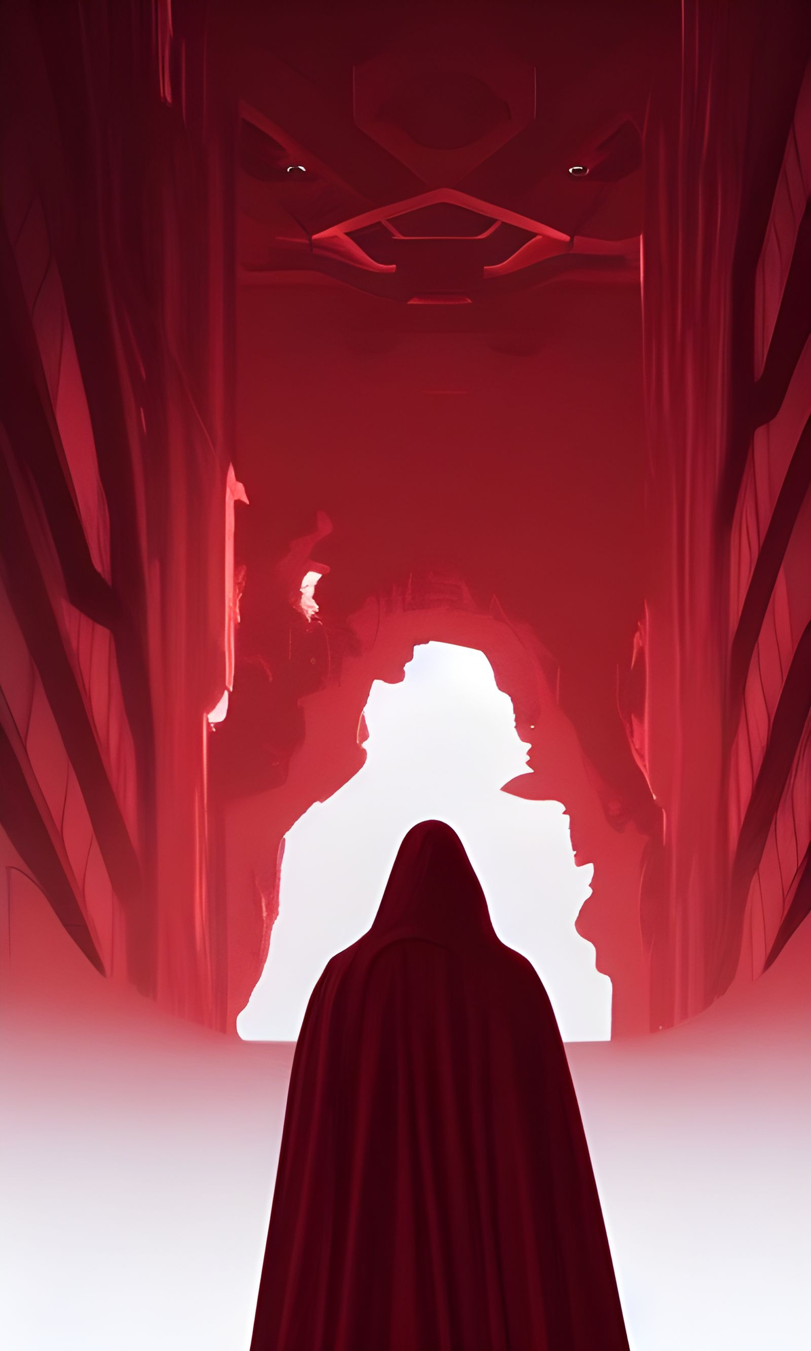 Red Cloak Figure in Empty Void, Detailed Digital Art