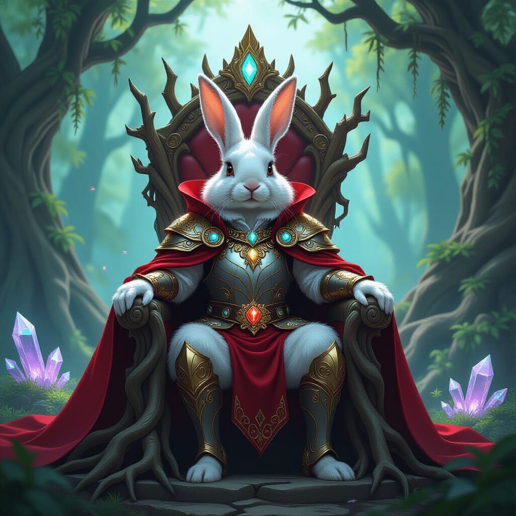 Regal Rabbit in Golden Armor on Crystal Throne