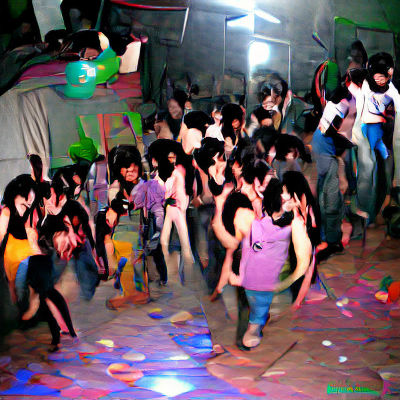 Friends Dancing at a Chaotic Party