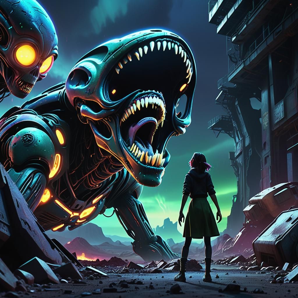 Woman Screams in Alien Wasteland: Digital Matte Painting