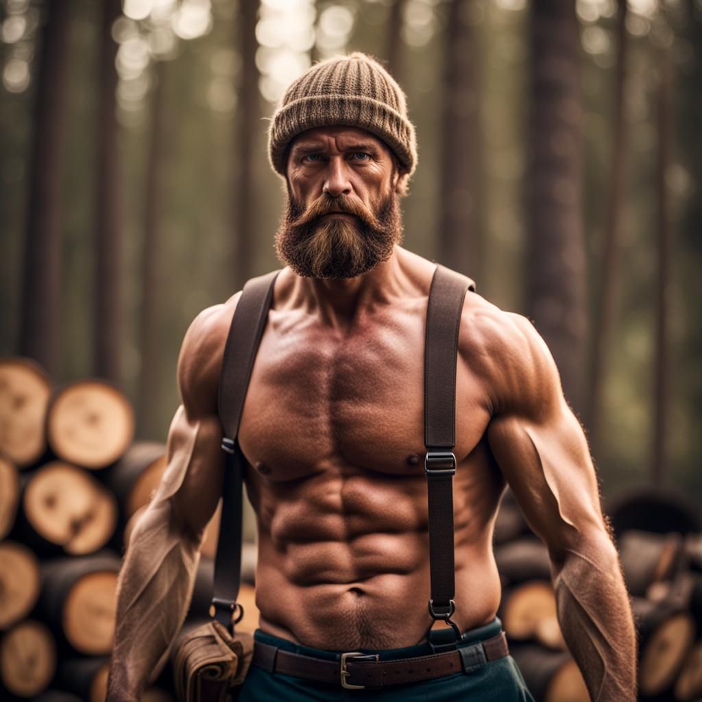 Detailed 8K Photo of Shirtless Lumberjack