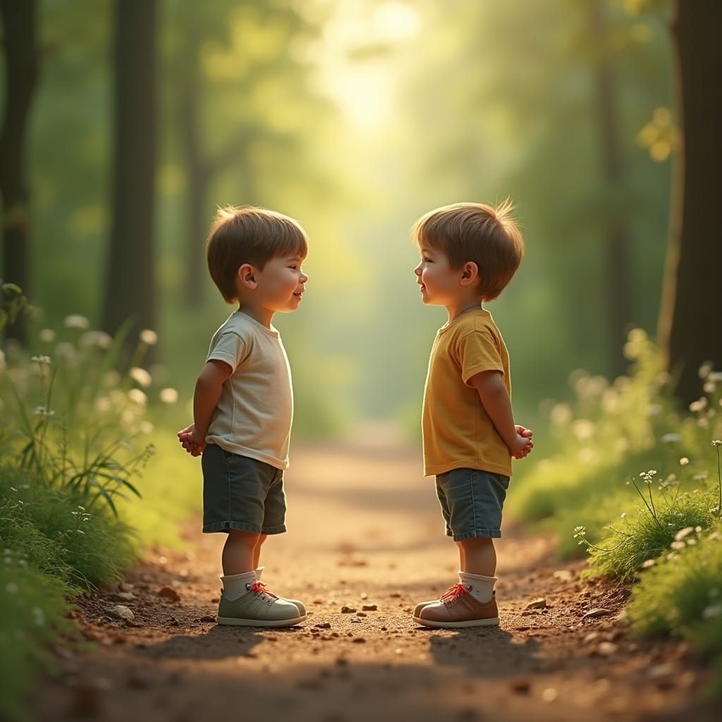 Two Children Decide Between Rock, Paper, Scissors in a Fores...