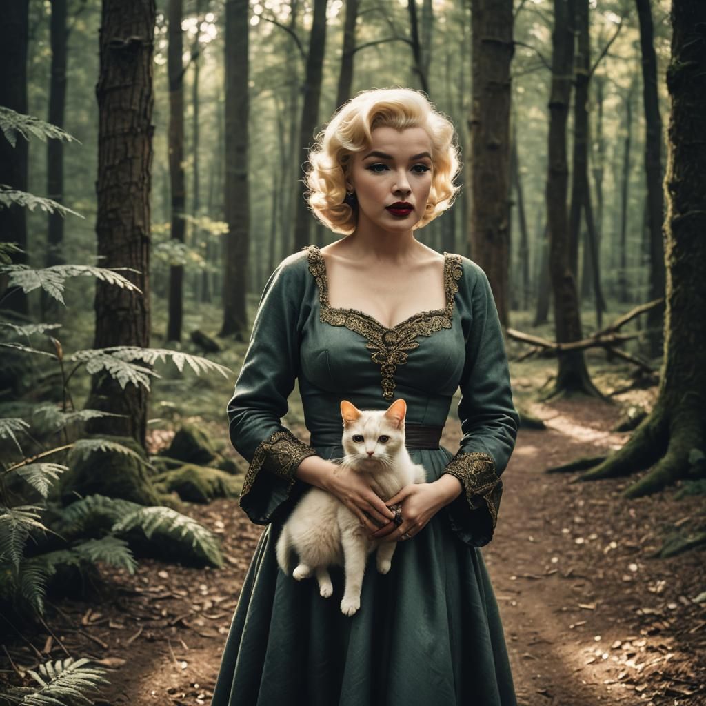 Marilyn Monroe in Medieval Dress with Cat