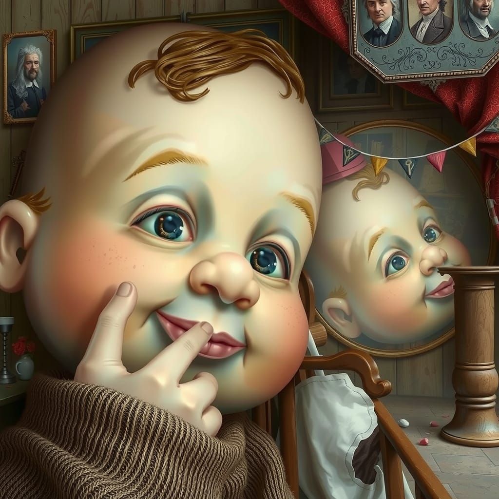 Dreamlike 18th Century Barber Scene with Owl Figure