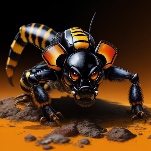 Giant Tiger Wasp vs Scorpion Hyperrealistic Splash Art