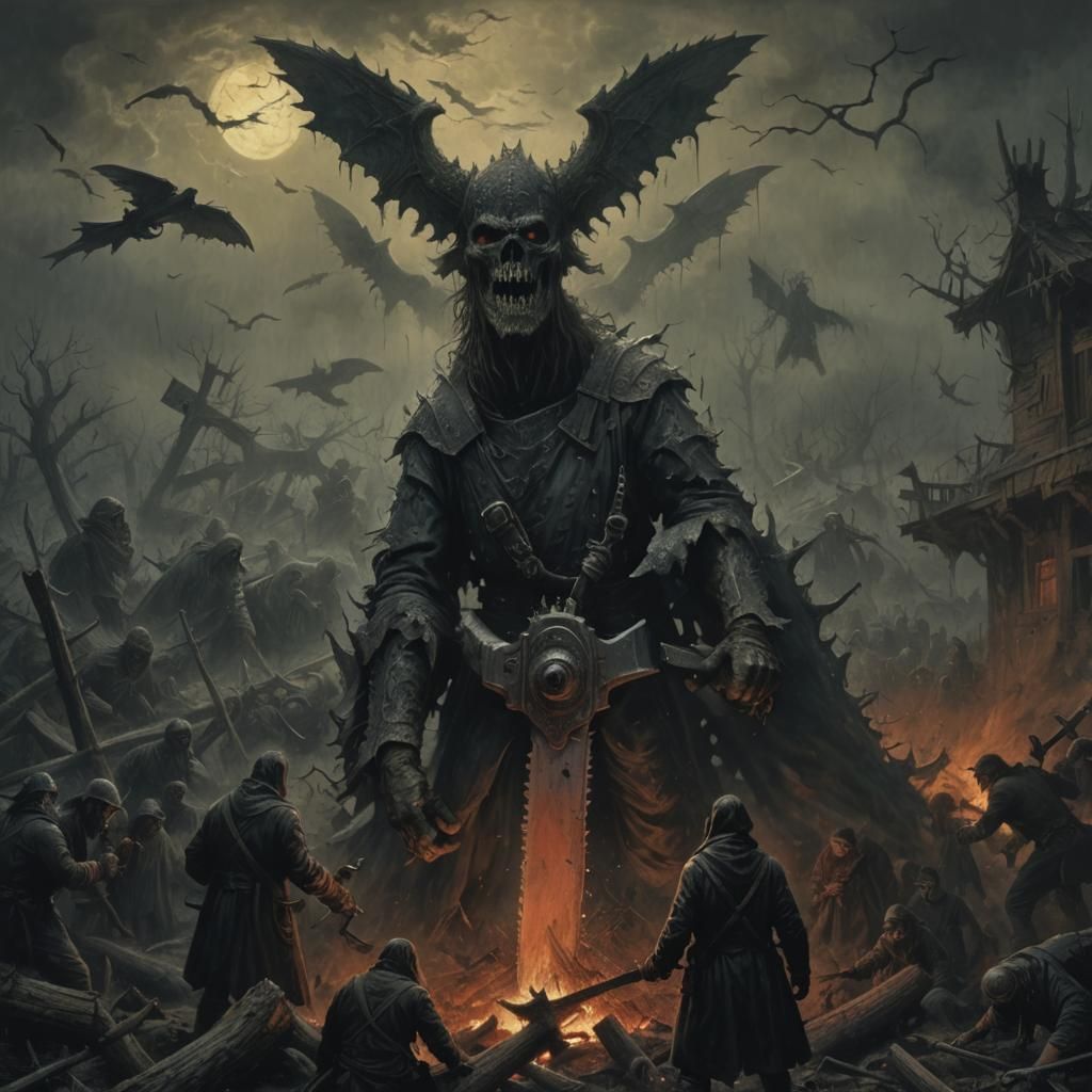 Chainsaw Horror in the Style of Gustave Doré