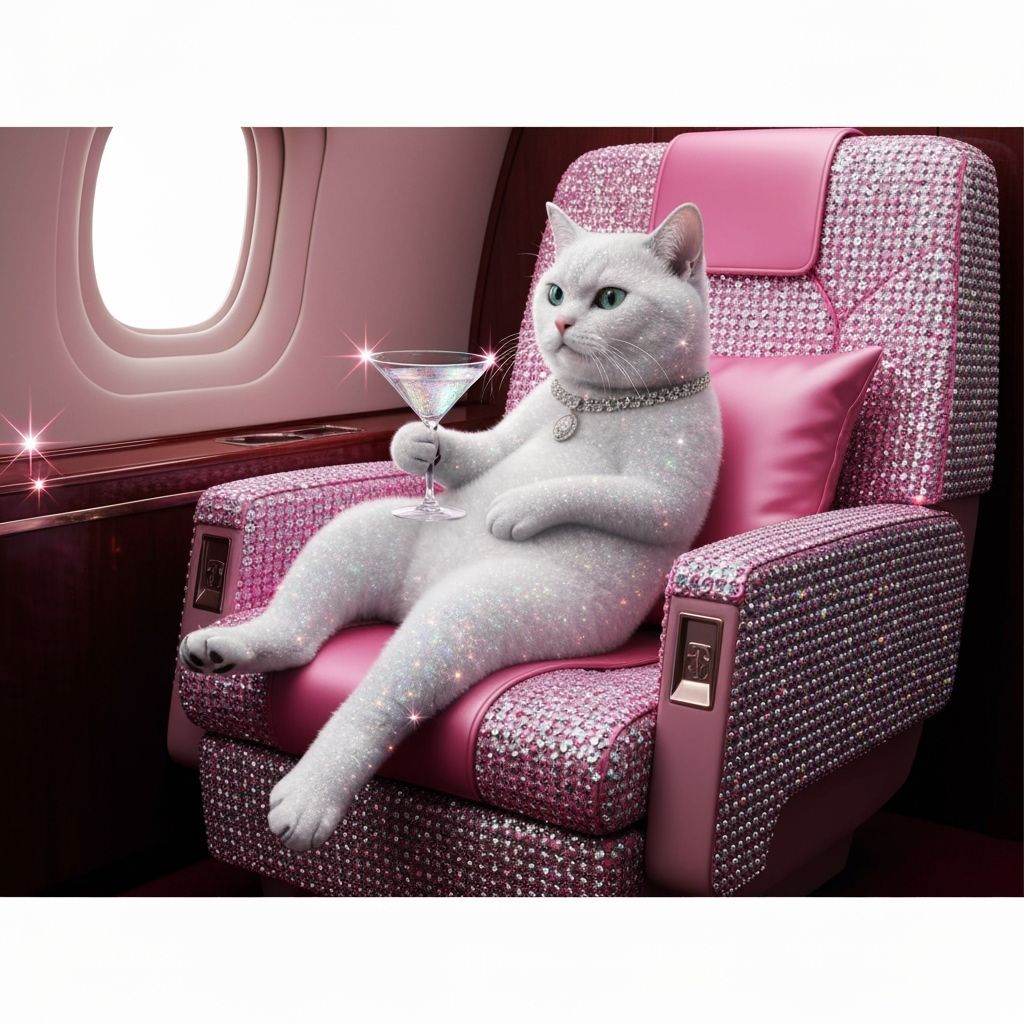 Glamorous Cat in Diamond-Studded Private Jet