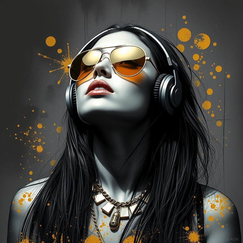 Woman in Bold Aviator Sunglasses, Gold Accents, and Urban Ba...