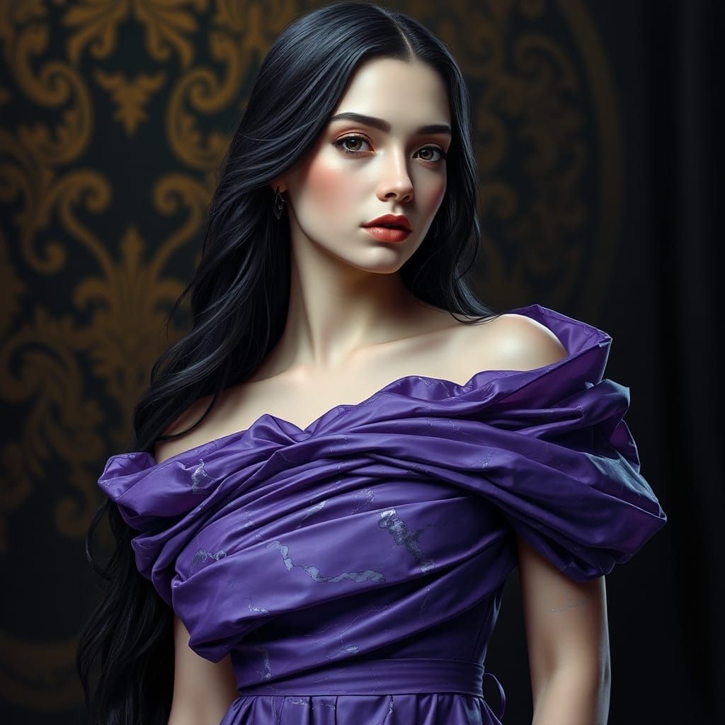 Woman in Purple Marble Dress Digital Art