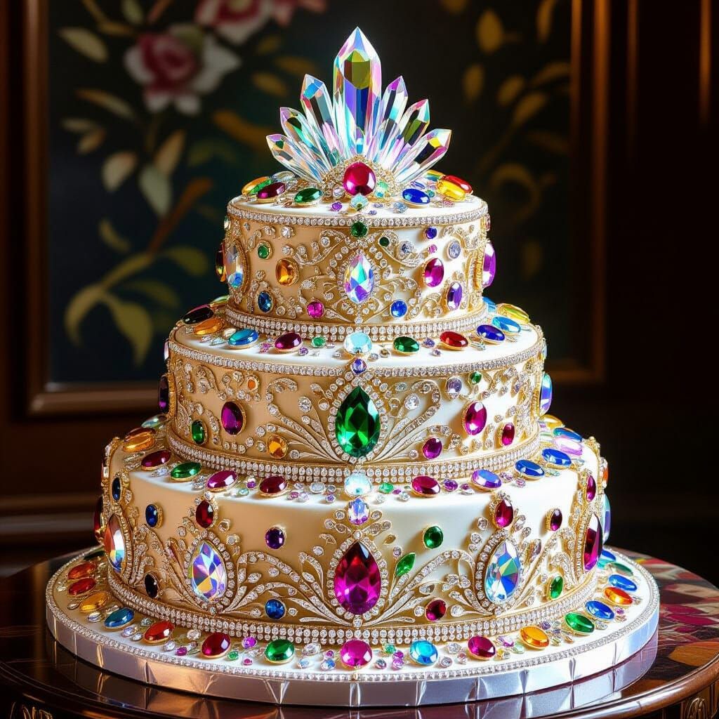 Crystal and Gemstone Cake with Art Nouveau Flair