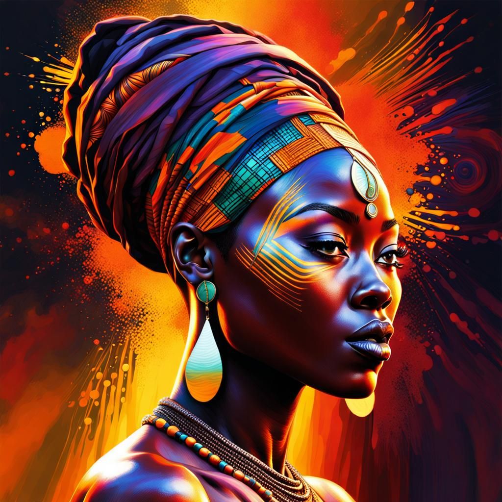 Beautiful Mixed-Race Woman in Psychedelic Splash Art