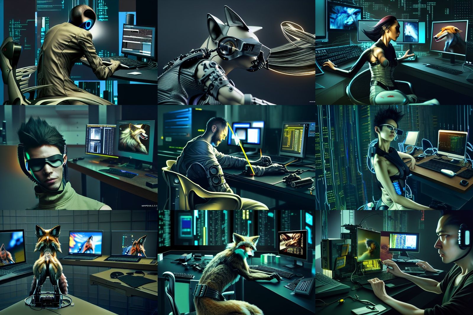 Cyberpunk Fox Hacker Programmer in Digital Art Style